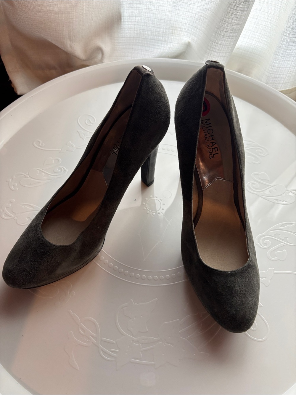 Michael Kors Gray Suede Round-Toe Block Heels
